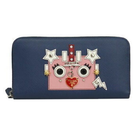 Prada Handbags - Prada Leather Robot Wallet Zip Long Blue Pink SAFFIANO Blue PETALO